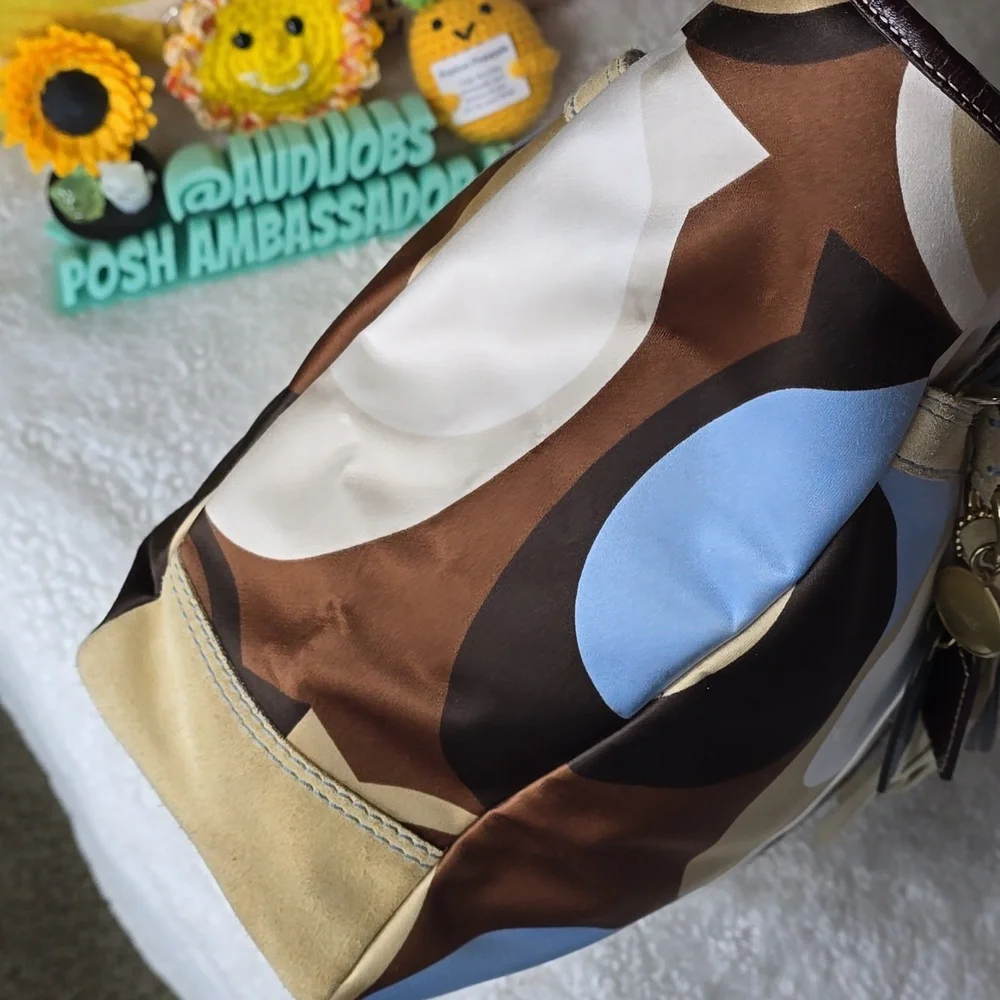 Coach Hamptons OP ART Scarf Print, Suede And Leather Tote C06M - 10116 Vintage - Picture 7 of 17